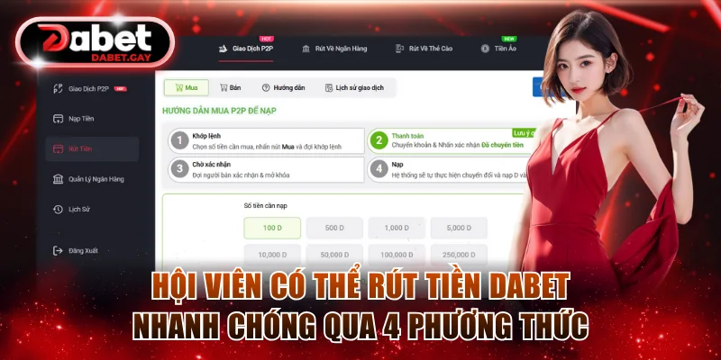 Hội viên có thể rút tiền Dabet nhanh chóng qua 4 phương thức